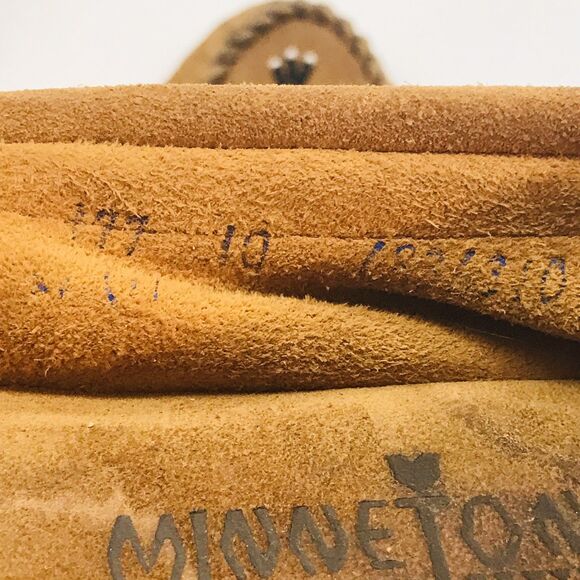 Minnetonka Thunderbird Animikii Beaded Brown Suede Moccasin Women's 10 Hard Sole - Picture 10 of 12